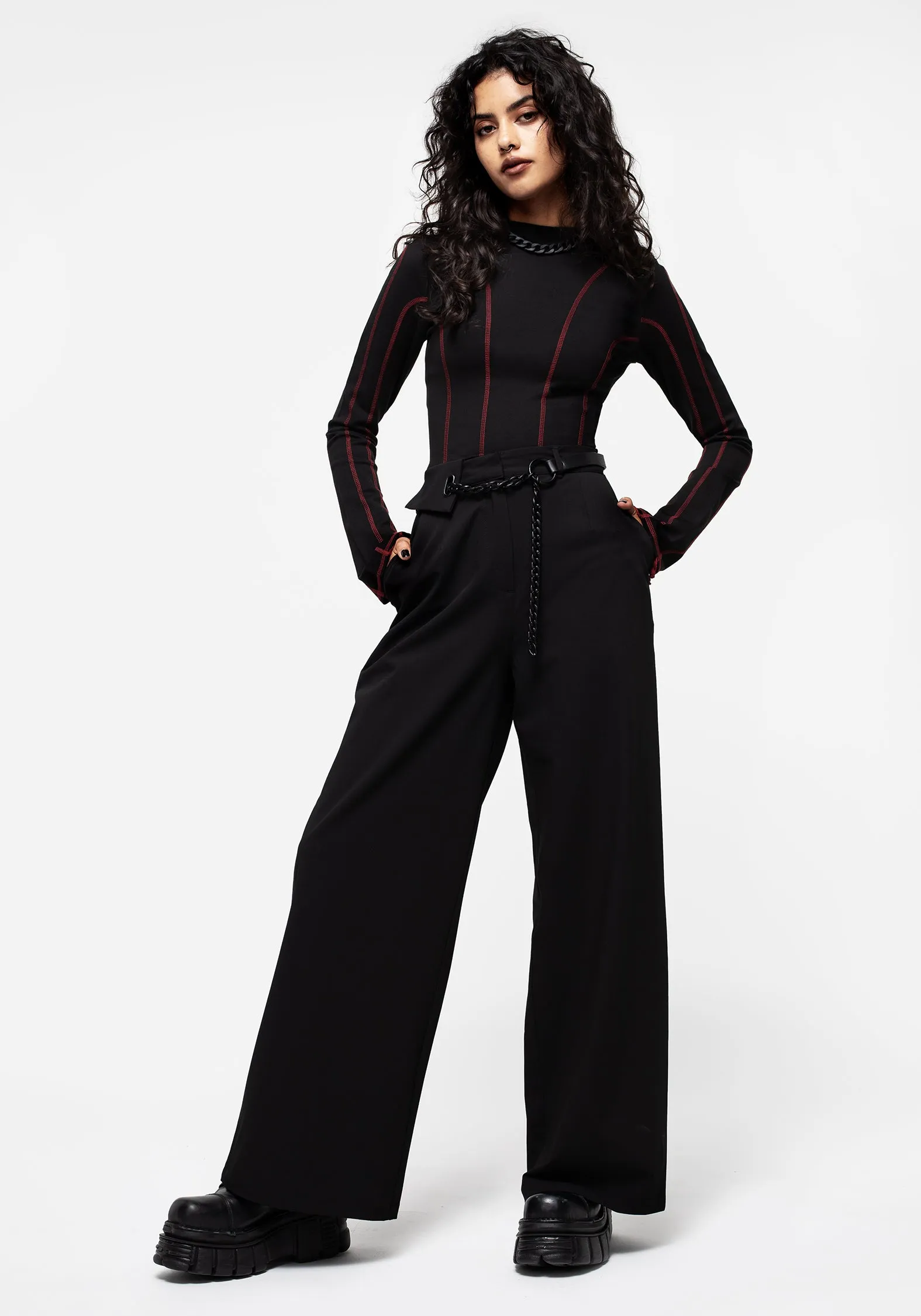 Lissa Contrast Stitch Long Sleeve Top Sandaled