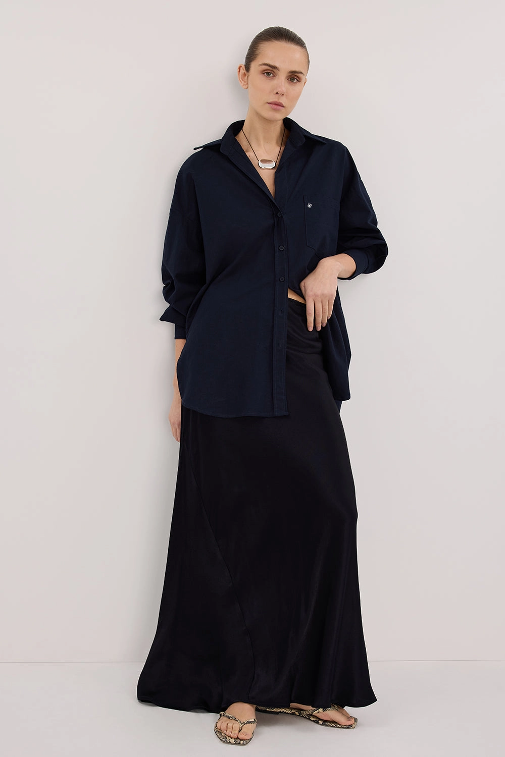 CHARLI INK SATIN MAXI SKIRT Resort Vacation urban scene