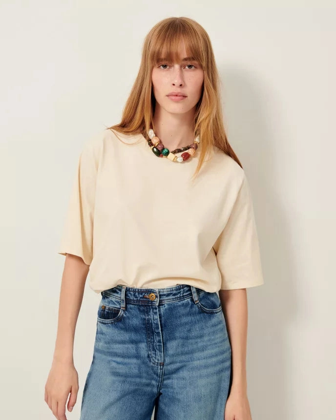 Slit Sleeves Angeleyes T-Shirt Ribbed Collar Design Comfy Layer Wear