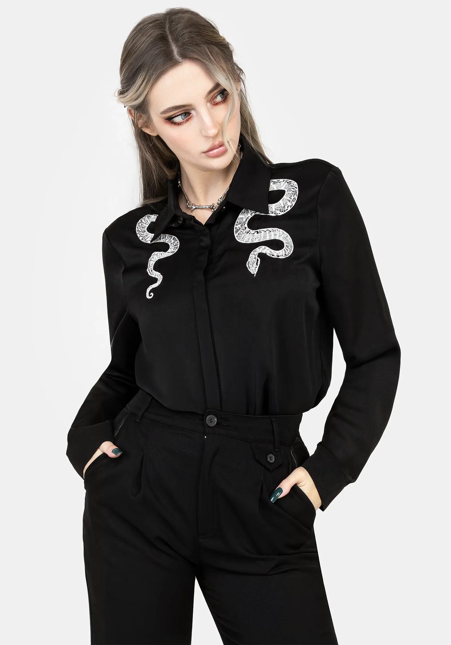 Slither Embroidered Snake Shirt Vibrant color