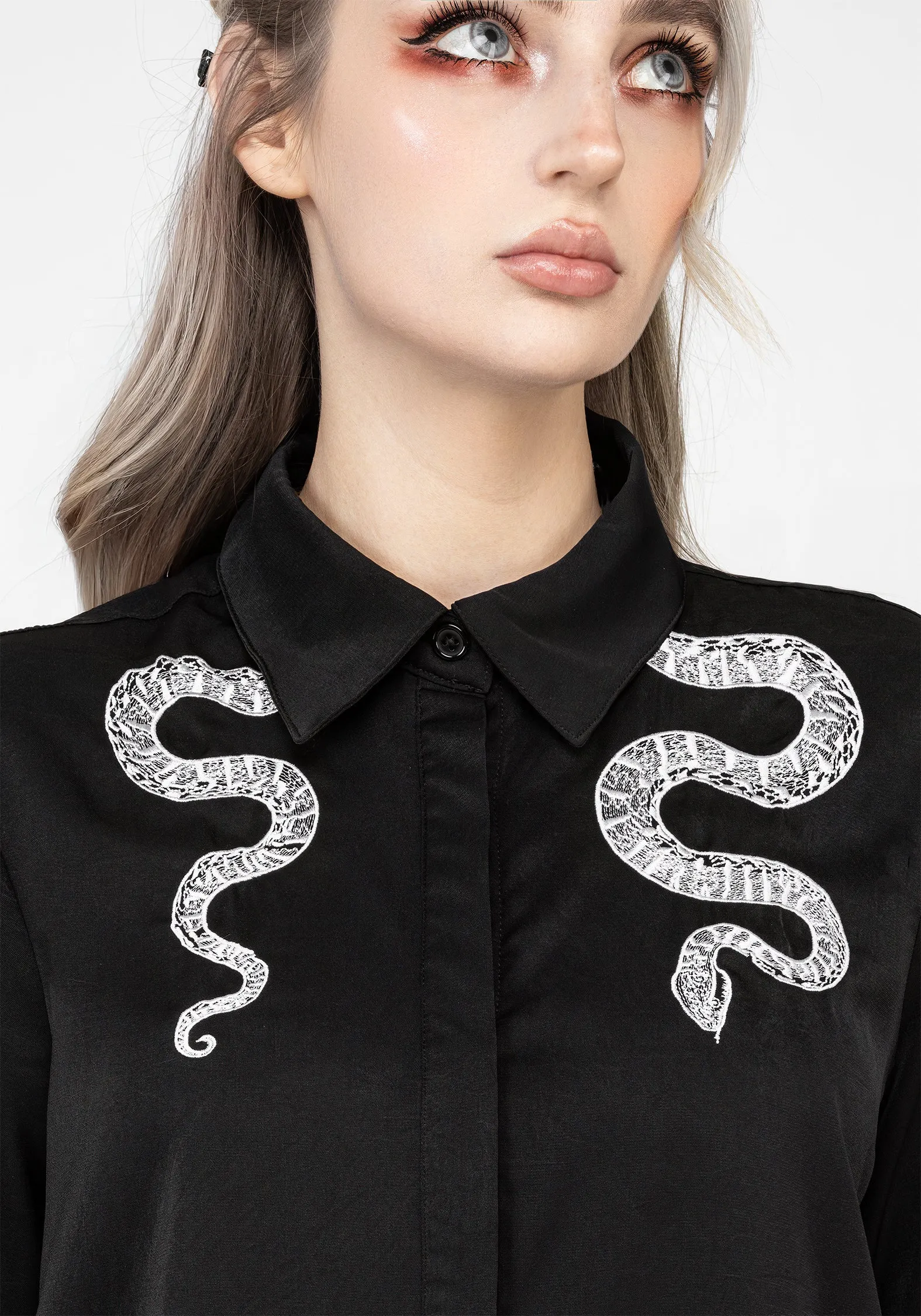 Slither Embroidered Snake Shirt Structured Collar