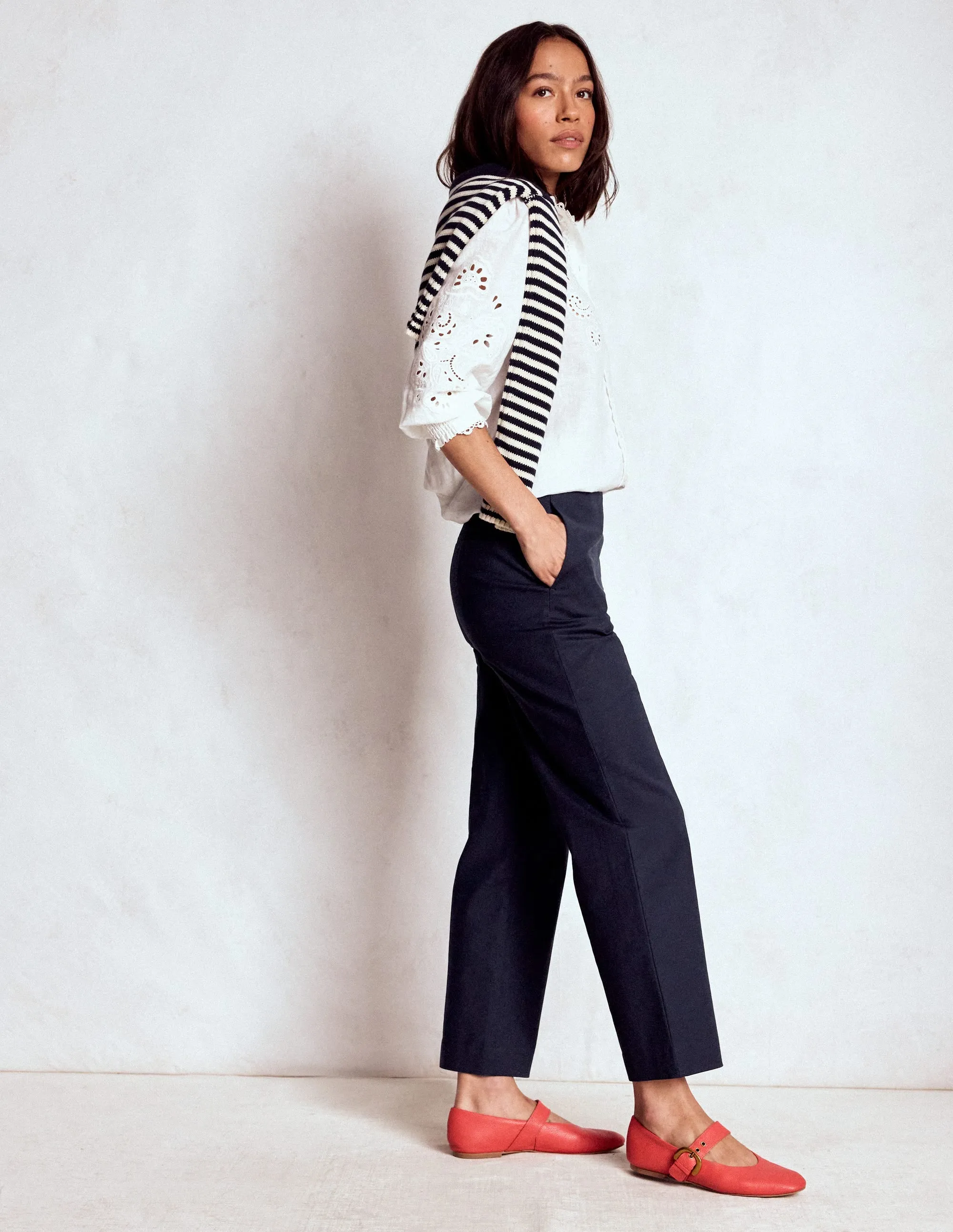 Cotton comfort Smart 7/8 Trousers-Navy