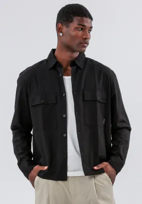 TWO POCKET RELAXED LINEN BLEND SHIRT BLACK Party Ready Business casual