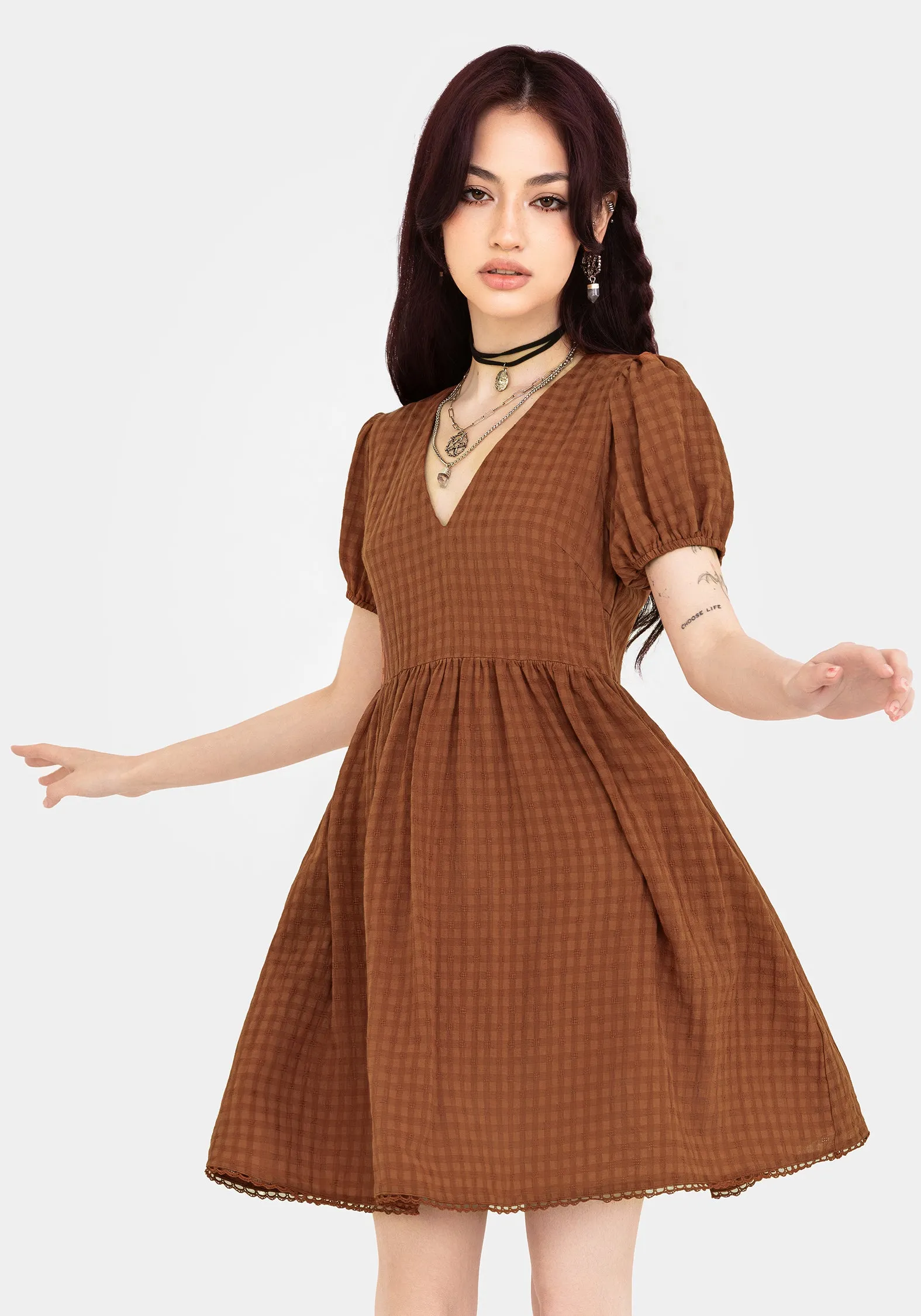 Soleil Cotton-Blend Check Mini Dress Classic Wear Perfect Comfort Wear