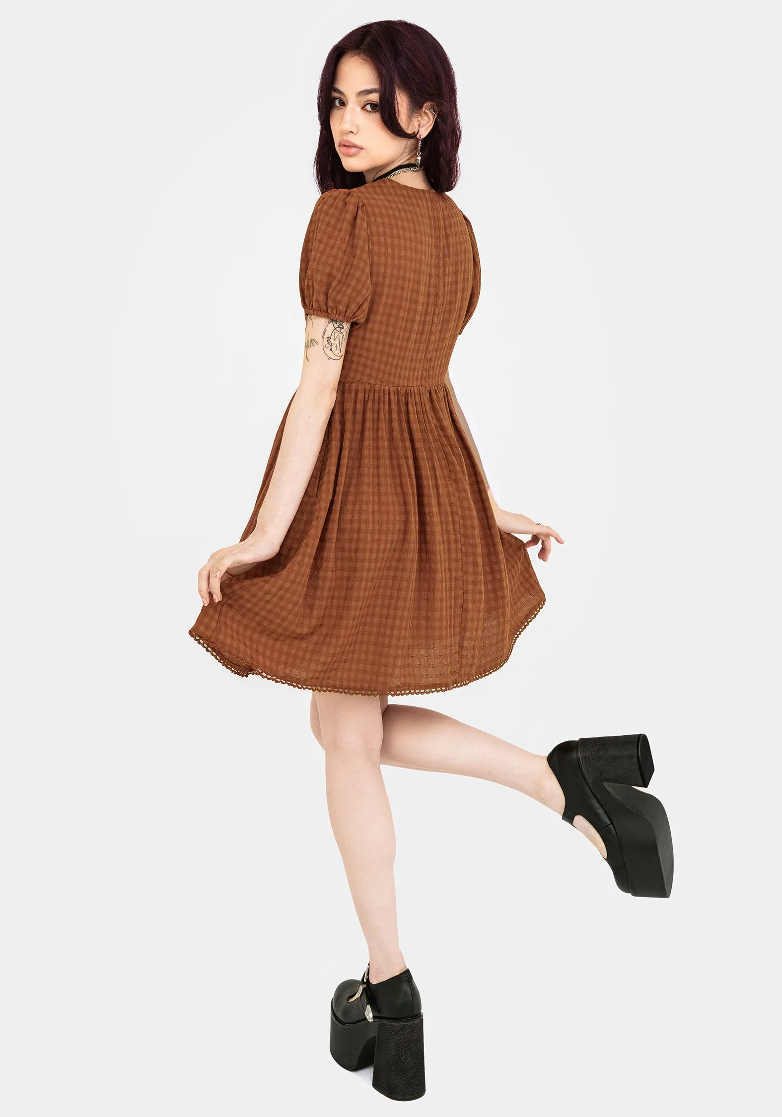 Elegant Appearance Evening Look Soleil Cotton-Blend Check Mini Dress