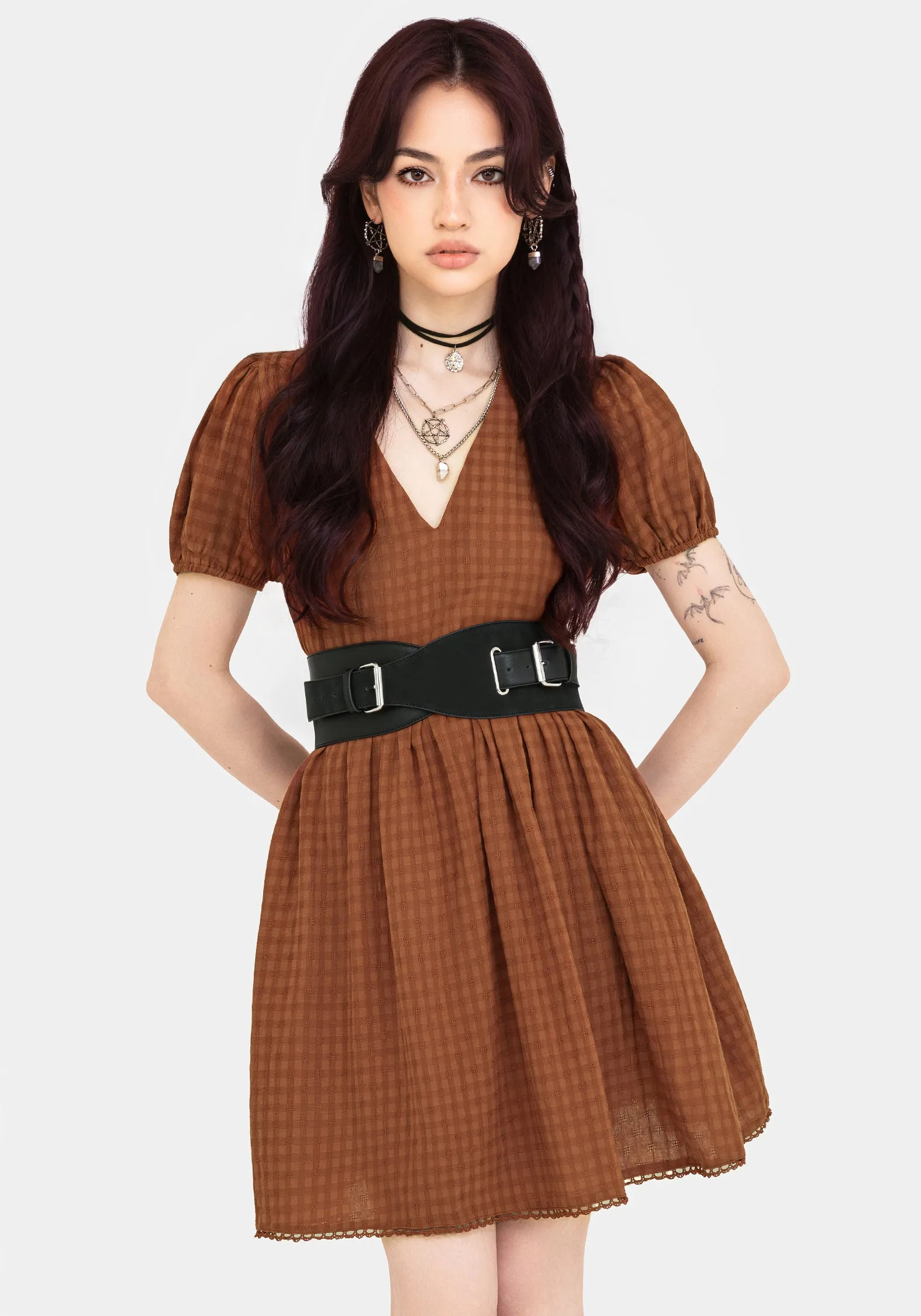 Soleil Cotton-Blend Check Mini Dress Daily Chic