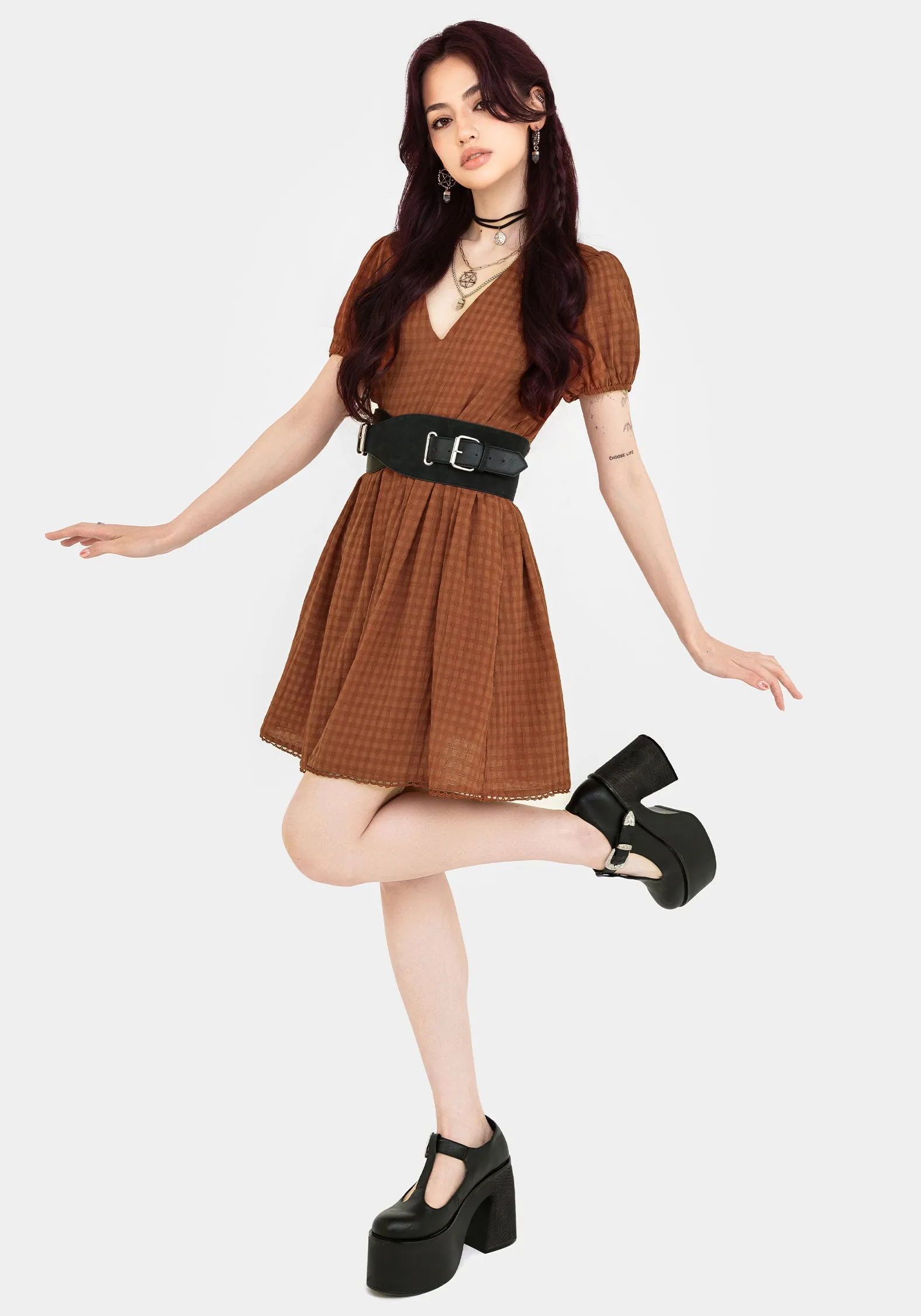 Soleil Cotton-Blend Check Mini Dress Urban Drape