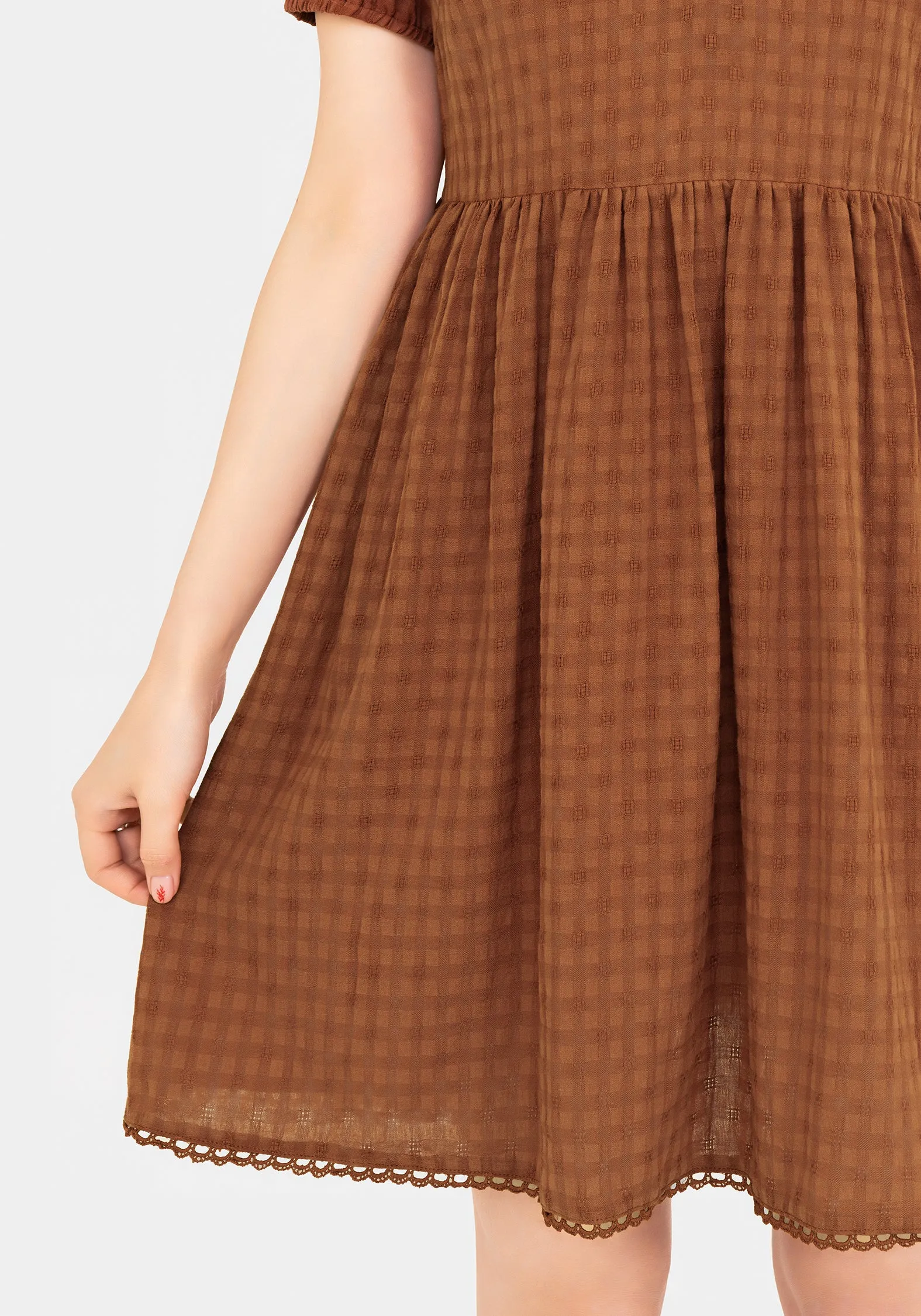 Soleil Cotton-Blend Check Mini Dress Minimal Details