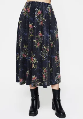 Soft Motion Handmade Quality Cleome Floral Spiderweb Velour Midi Skirt
