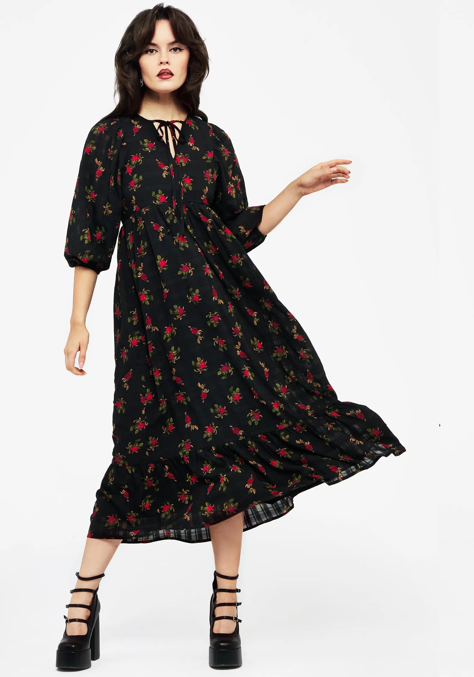 Darcey Floral Print Chiffon Midaxi Dress City Layering High low hem