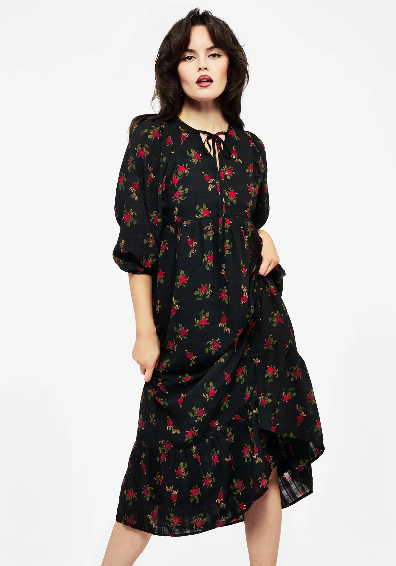 Timeless Beauty Pleat-Front Darcey Floral Print Chiffon Midaxi Dress