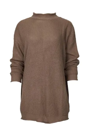 Ribbed-Knit Oversized Turtleneck Sweater In Khaki Comfort Knit Piece Soft Warm Layers