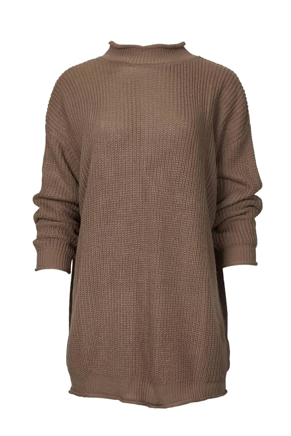 Ribbed-Knit Oversized Turtleneck Sweater In Khaki Comfort Knit Piece Soft Warm Layers