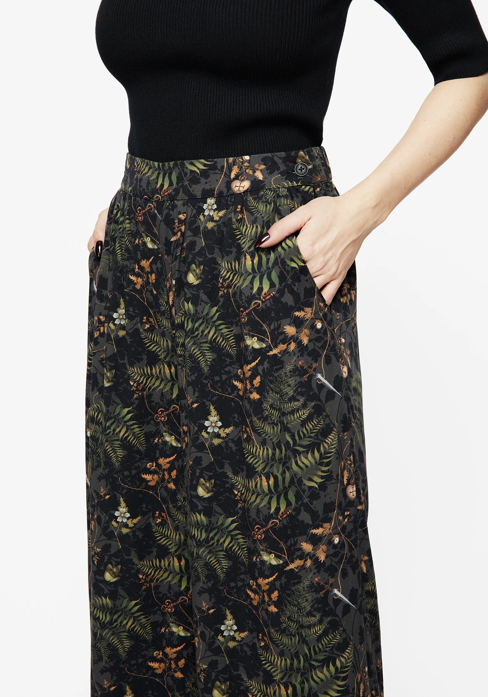 Wither Fern Print Wide Leg Trousers Yoga Ready