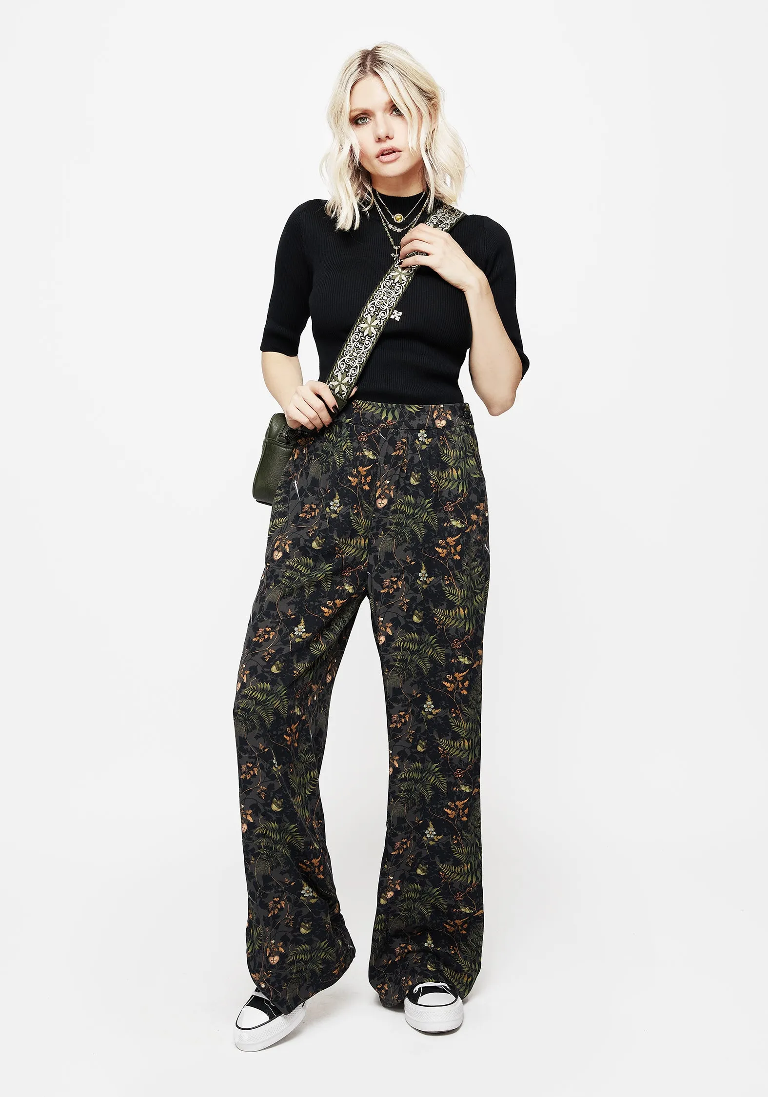 Wither Fern Print Wide Leg Trousers High Waist