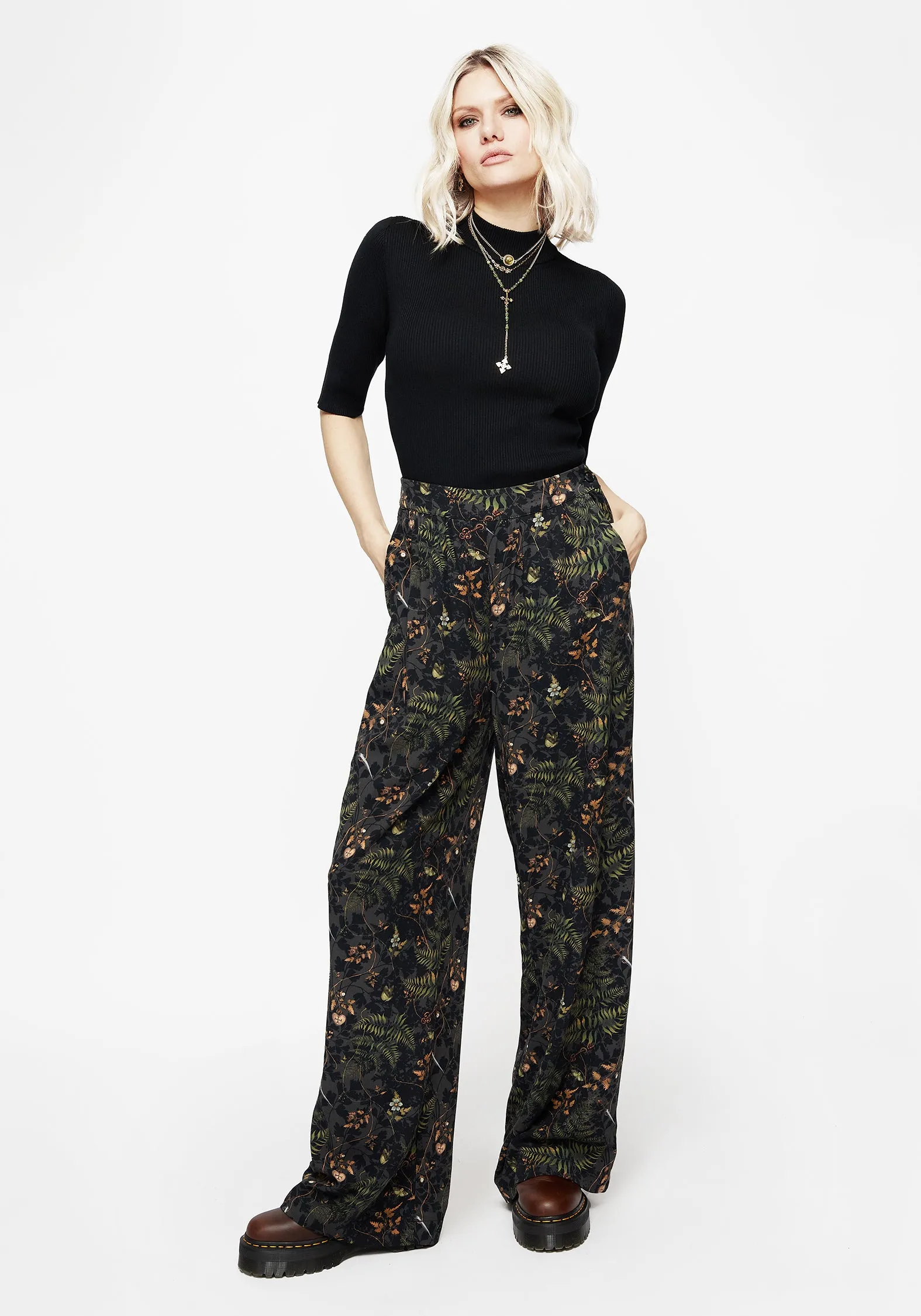 Wither Fern Print Wide Leg Trousers Outdoor Comfort Casual Fit