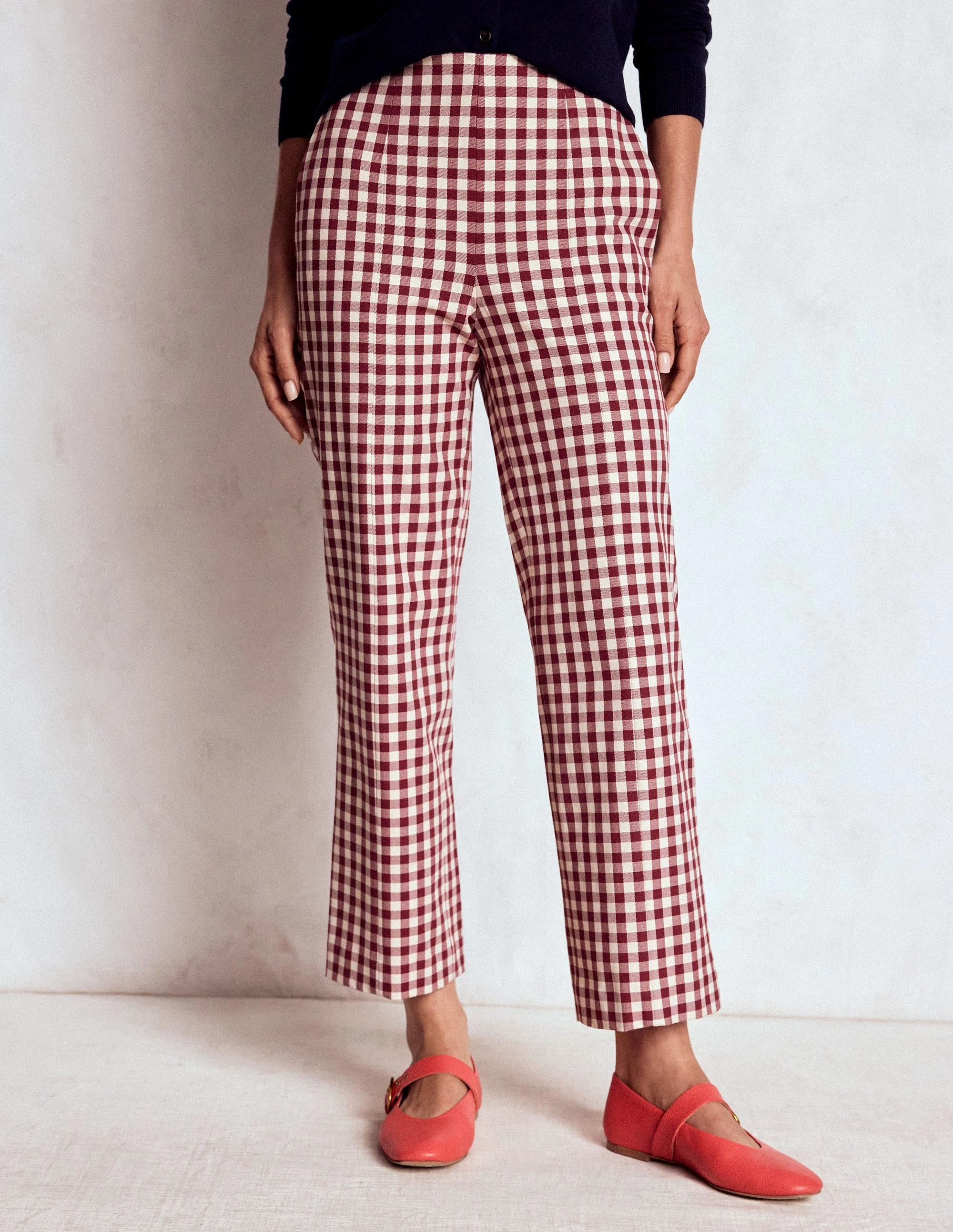 Relaxed Fit Design Effortless Style Smart 7/8 Trousers-Chestnut Gingham