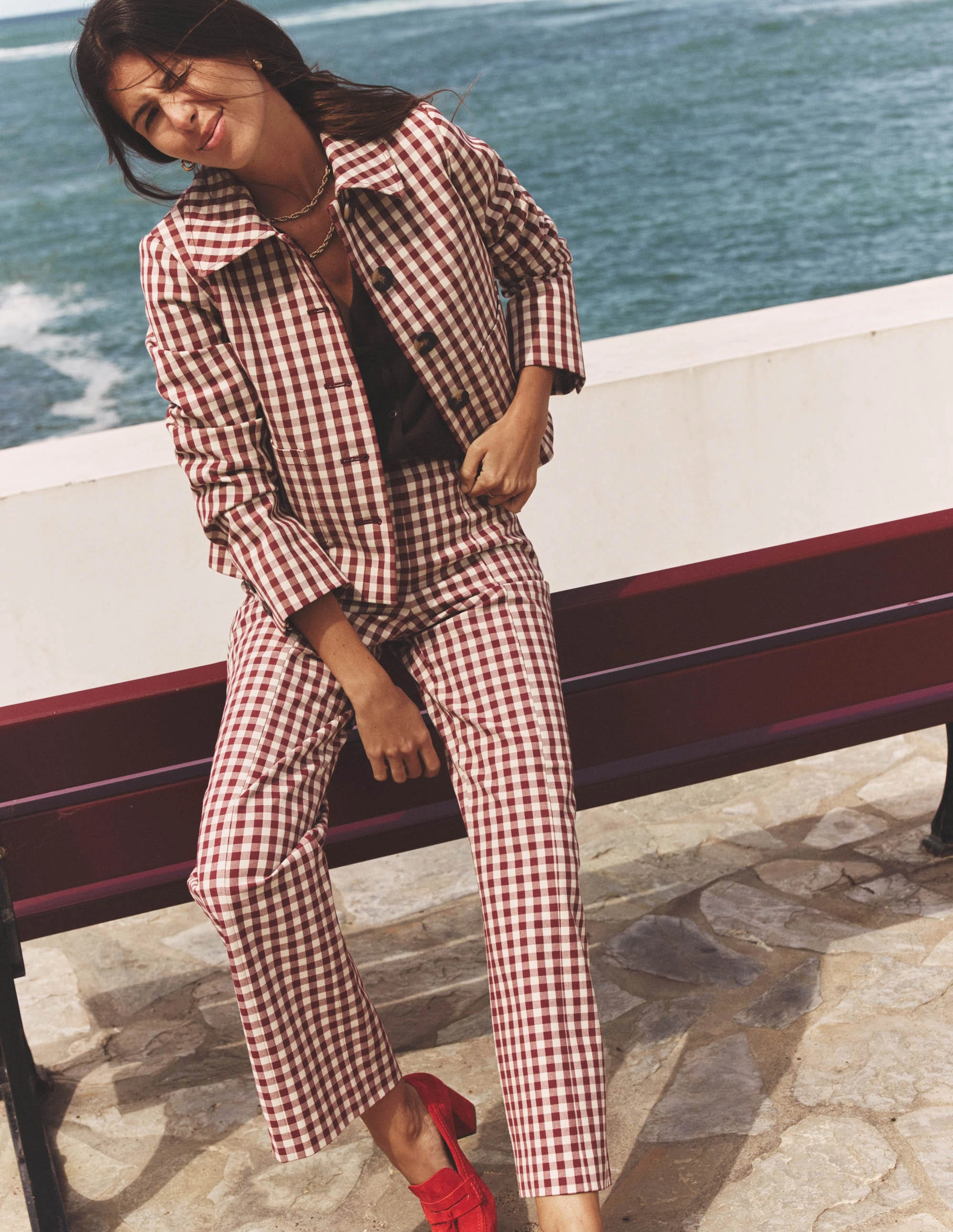 Smart 7/8 Trousers-Chestnut Gingham AntiStaticLining