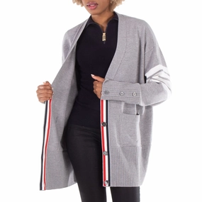 Thom Browne Light Grey 4-Bar Exaggerated Fit V-Neck Cardigan Warm Wardrobe All Season Knitwear