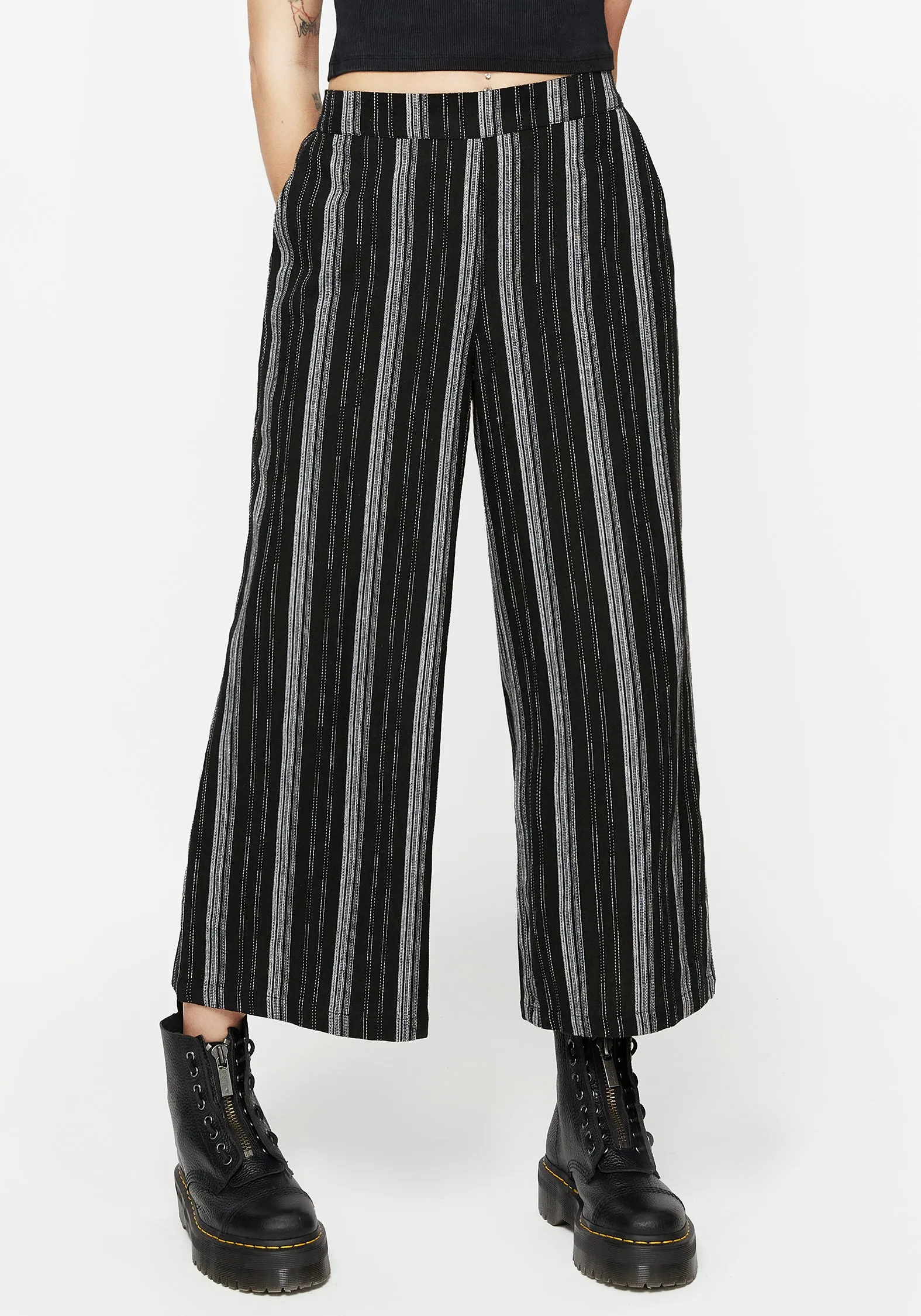 Mesh Lined sporty wear Clandestine Stripe Cotton-Blend Culottes