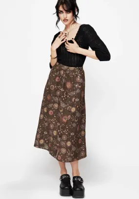 Friction Free Rhea Cotton Blend Moth and Moon Print Midaxi Skirt