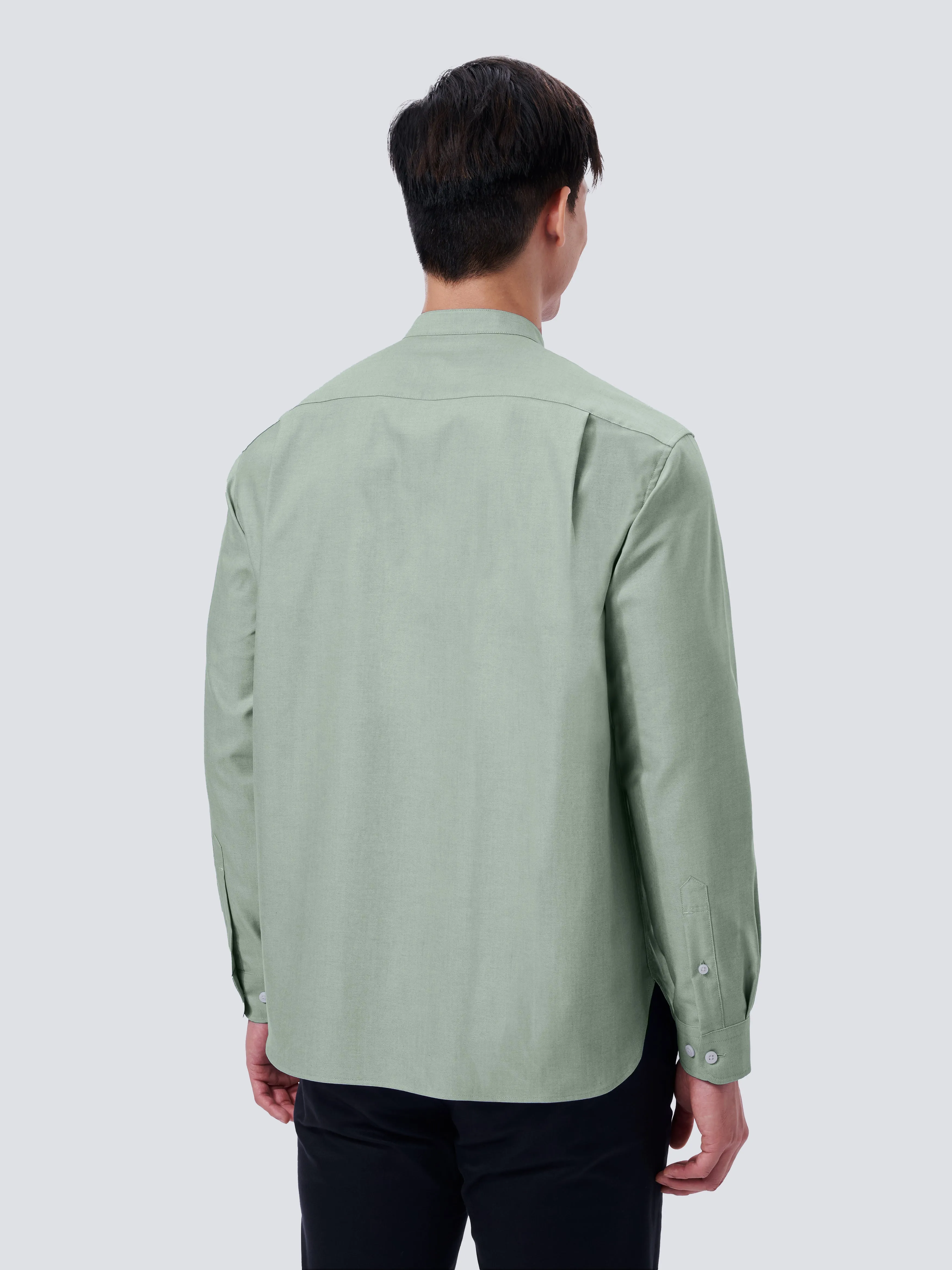 Oxford Mandarin Collar Casual Shirt | Light Green 27690N Eye-Catching Pattern Designer Look