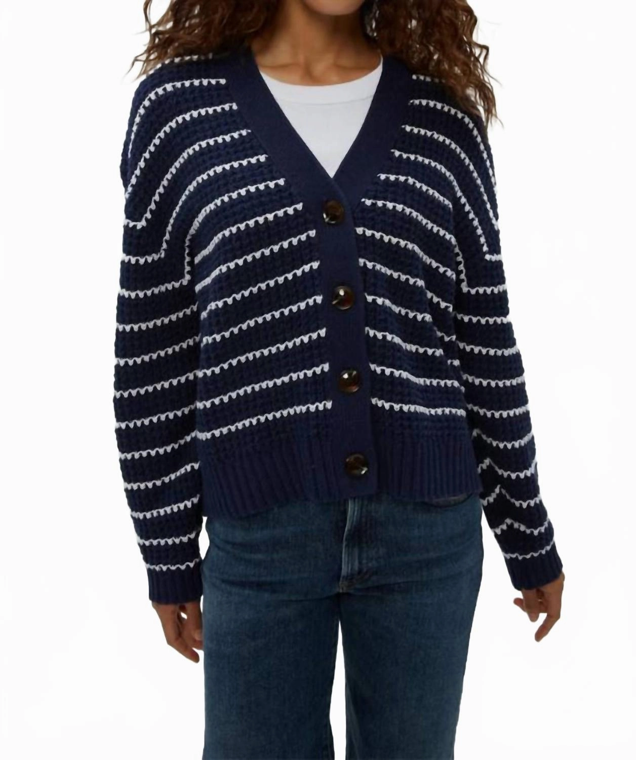 Dodi Striped Cardigan In Nocturnal Flexible Fabric Chilly Season