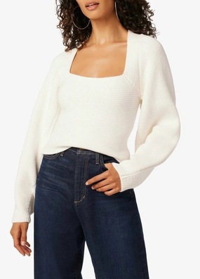 Alice Square Neck Long Sleeve Sweater In White UV Protective Coating
