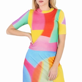 Effortless Layer Comfy Layering Moschino Ladies Multicolor Wool Knit Short-Sleeve Sweater