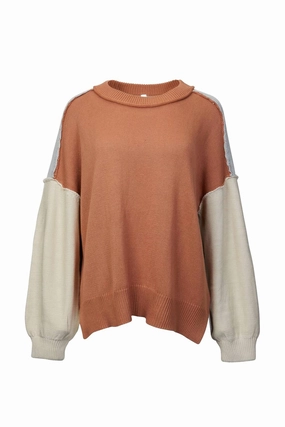 Snuggly Knitwear Cold Weather Outfit Slouchy Colorblock Knit Sweater In Multi Clay