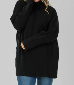 Long Loose Wool And Cashmere Sweater In Black Casual Vibes