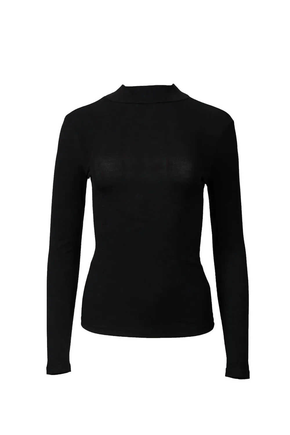 Anti Pilling Elegant Comfort Stretch Cotton-Jersey Mock Neck Top In Black