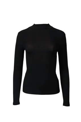 Anti Pilling Elegant Comfort Stretch Cotton-Jersey Mock Neck Top In Black