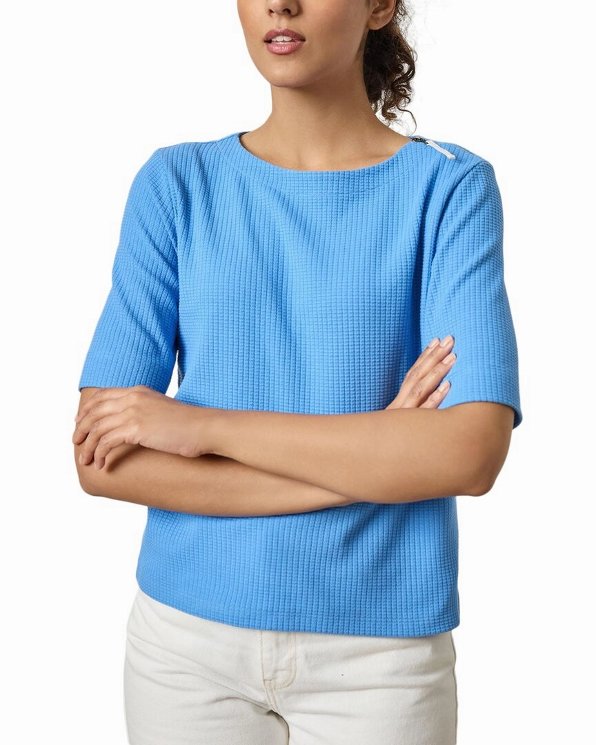 High Neckline Lilla P Zippered Elbow Sleeve Crewneck Shirt