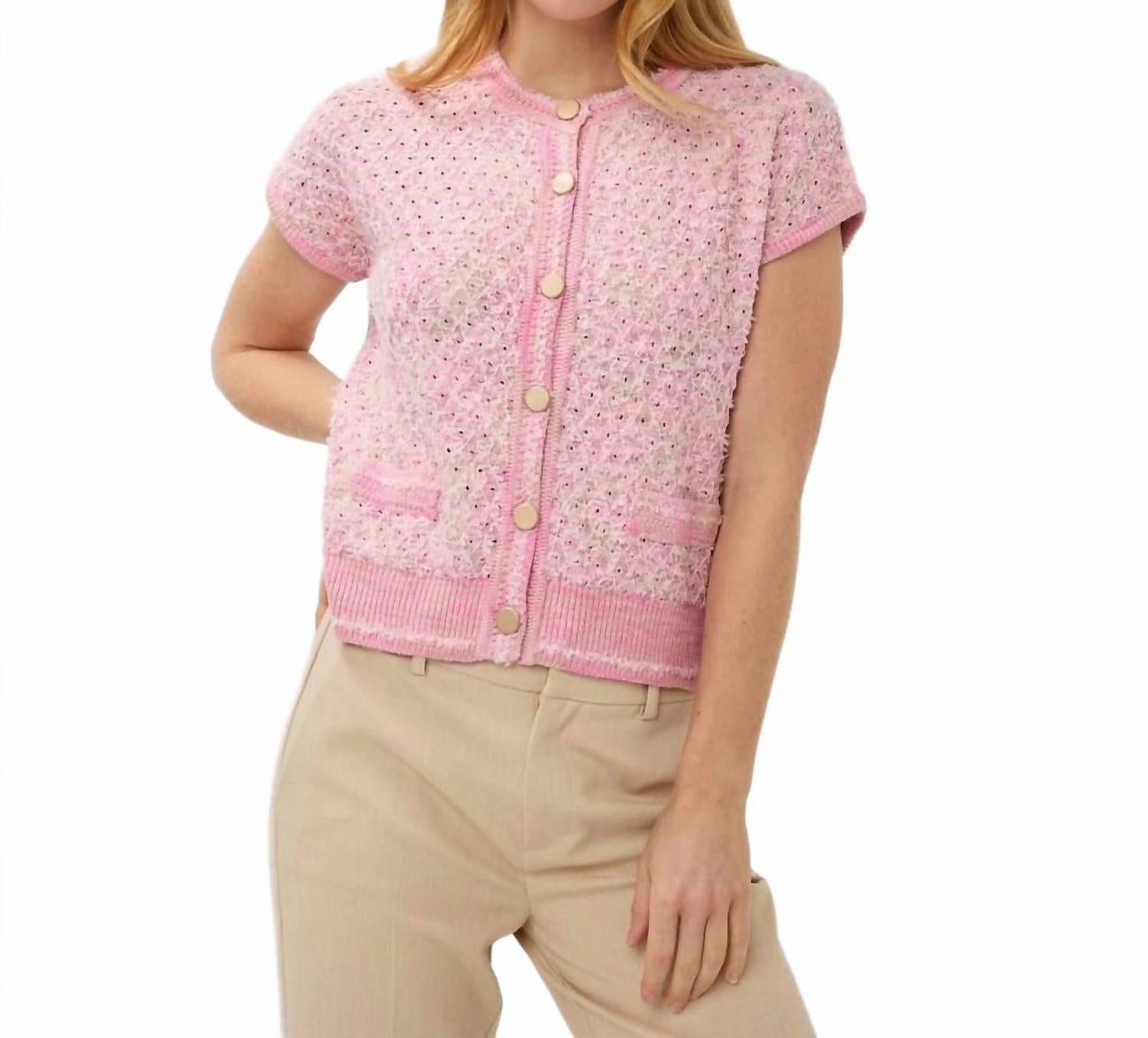 Short Sleeve Cardigan In Rose Snug fit