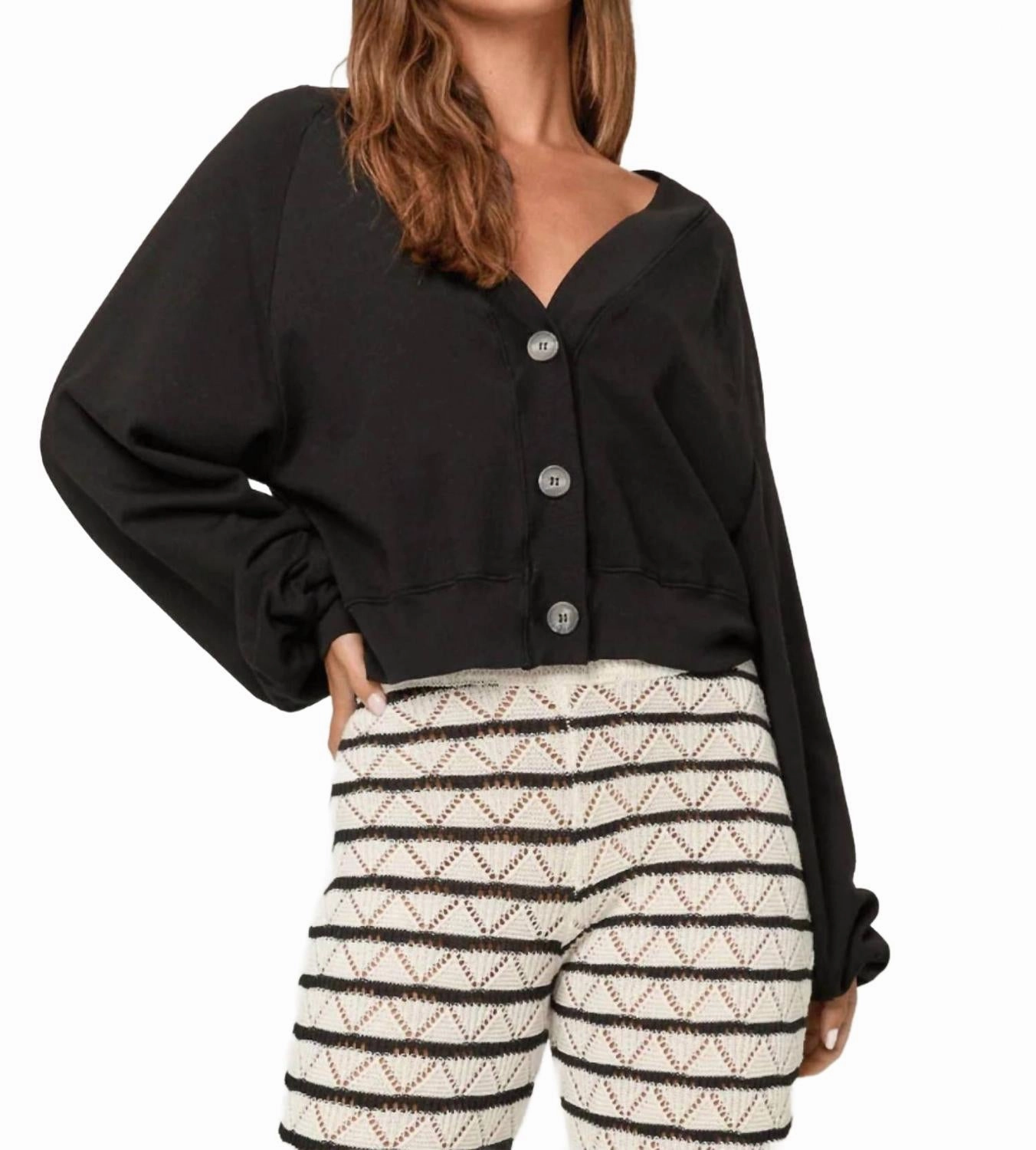 Effortless Style Multi Panel Construction Francina Button Front Cardigan In Black