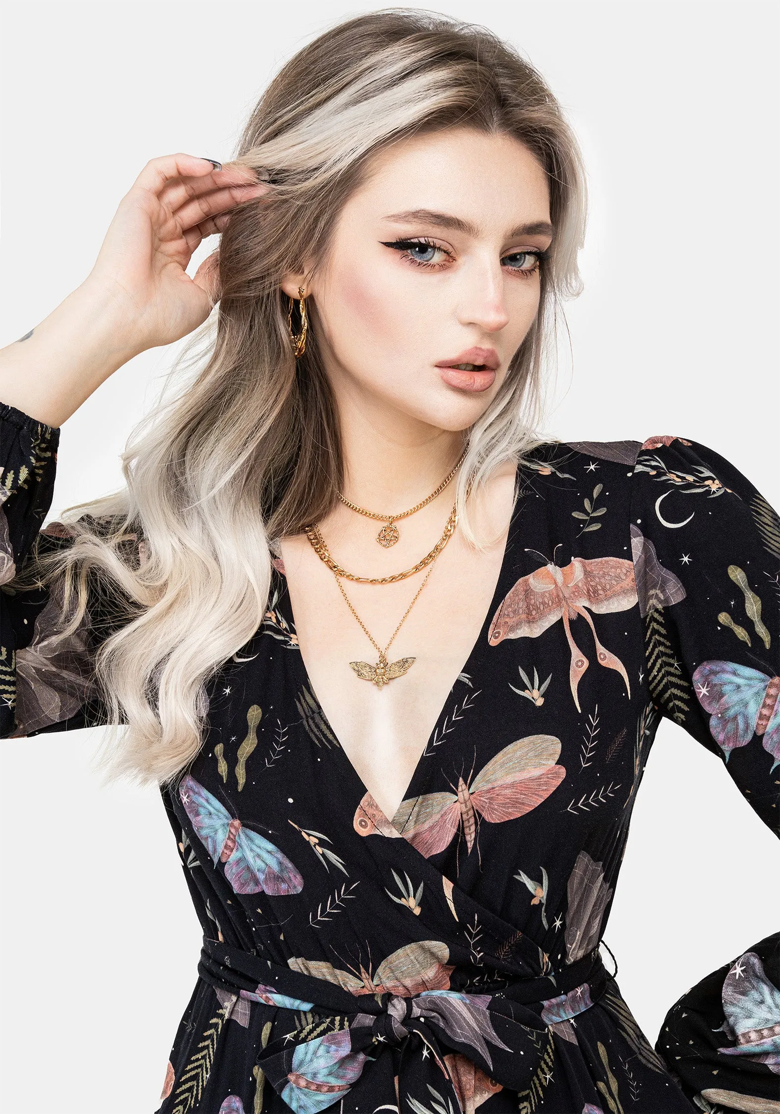 High Cut Nightmoth Mini Wrap Dress