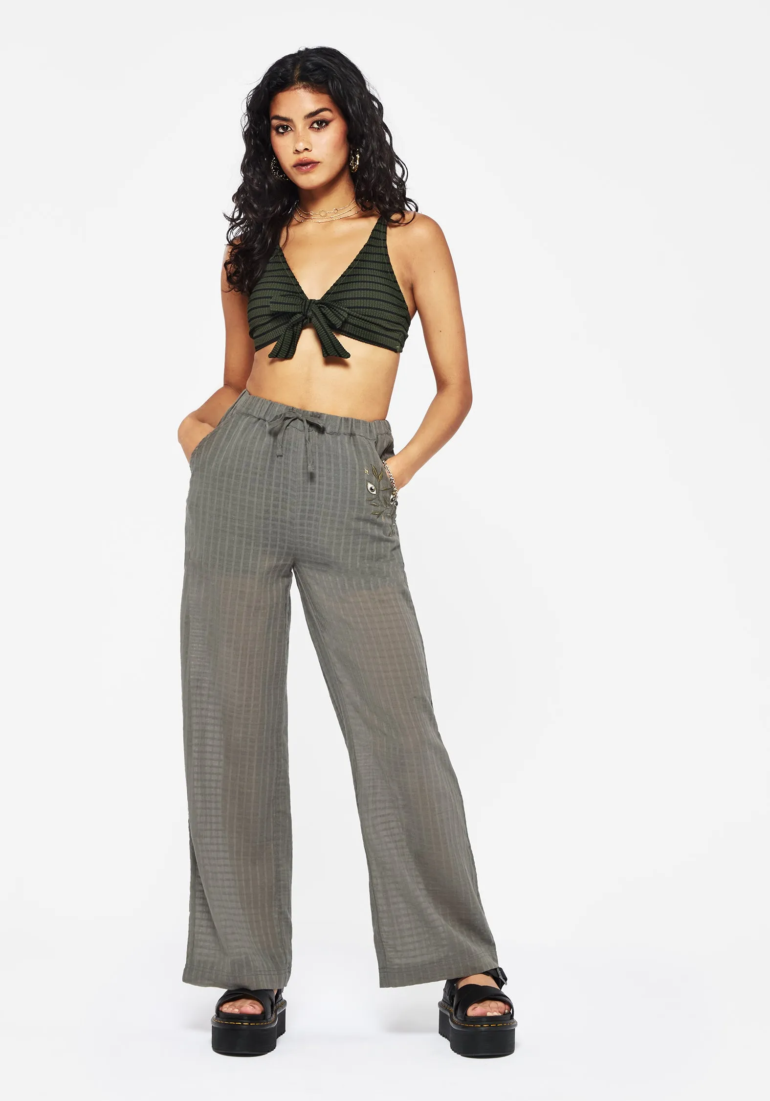 ComfortWaistband Koax Cotton Check Embroidered Beach Trouser