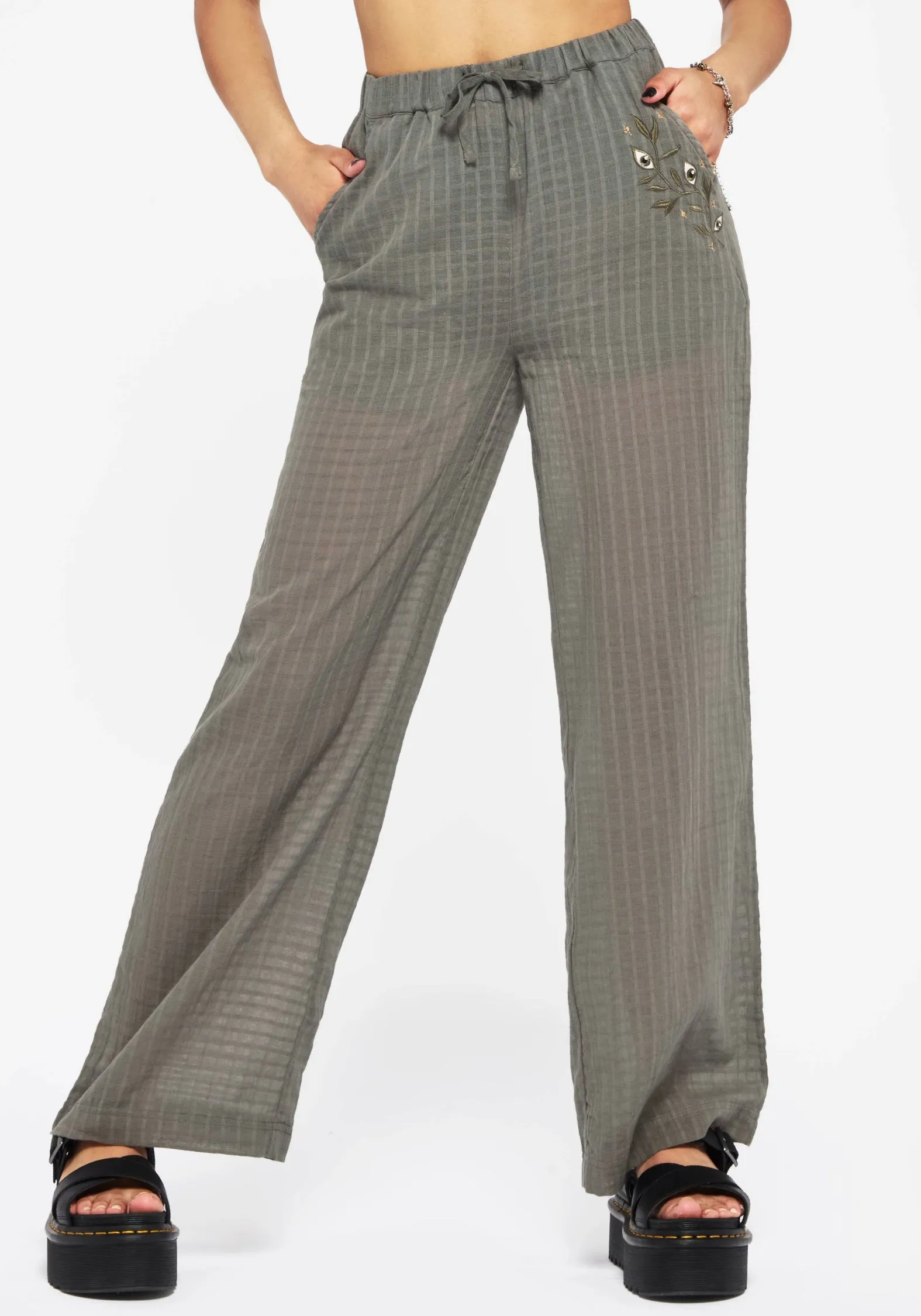Urban Utility Koax Cotton Check Embroidered Beach Trouser