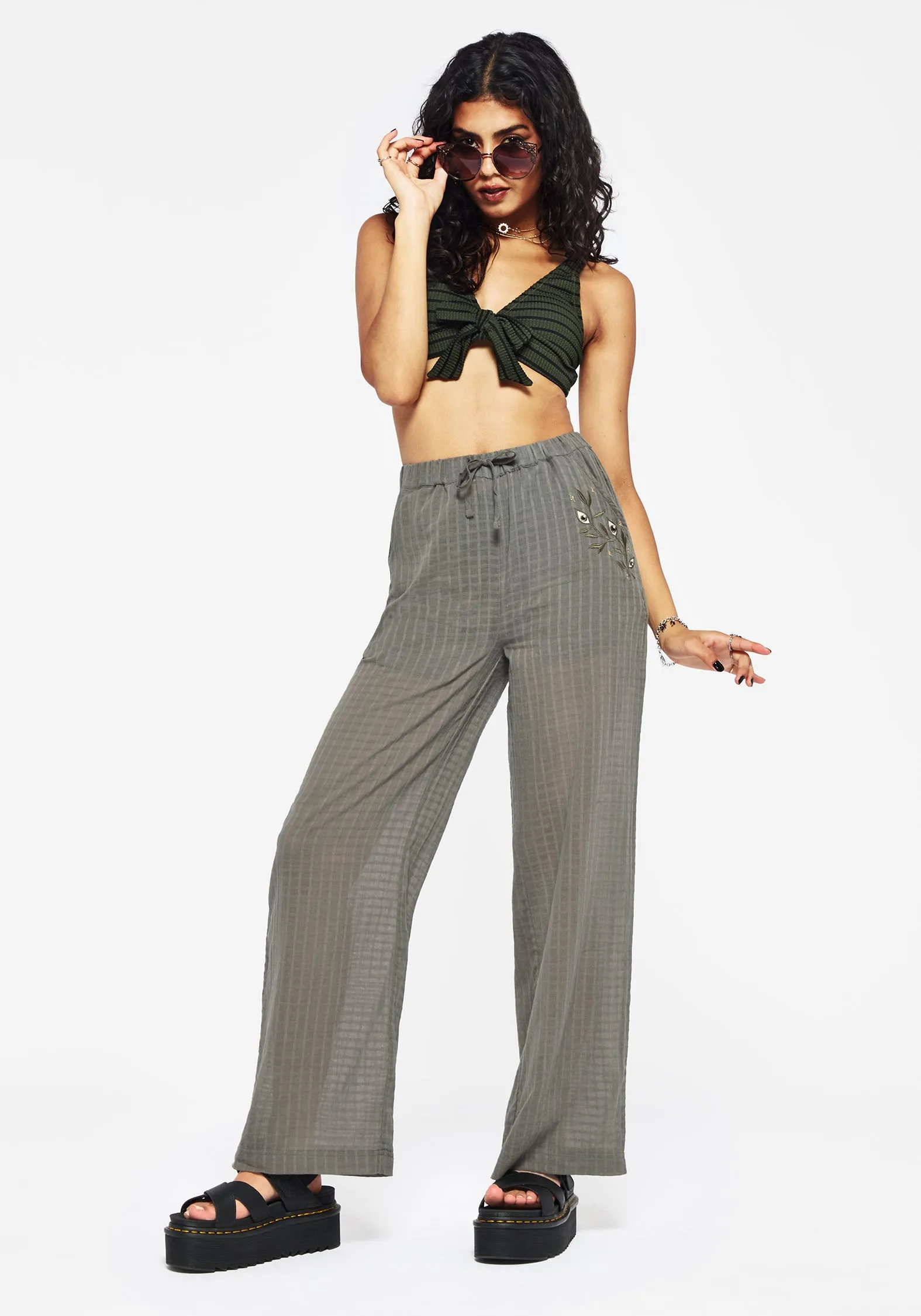Koax Cotton Check Embroidered Beach Trouser Versatile Fit Seamless Comfort