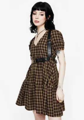 Terra Cotton Check Smock Mini Dress - Brown Perfectly Fit Look Perfect Wearable