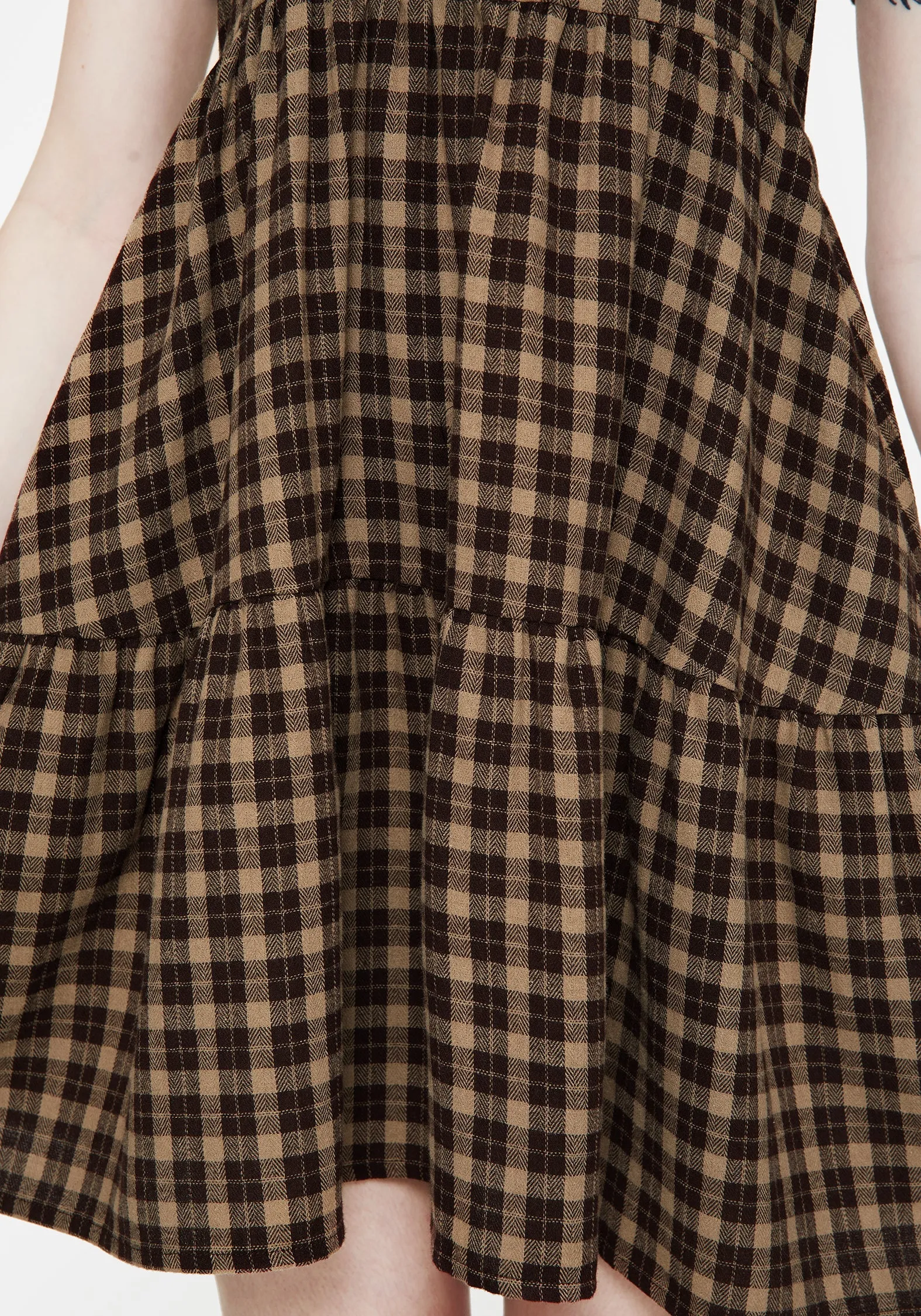 Cozy Vibes Urban Touch Terra Cotton Check Smock Mini Dress - Brown