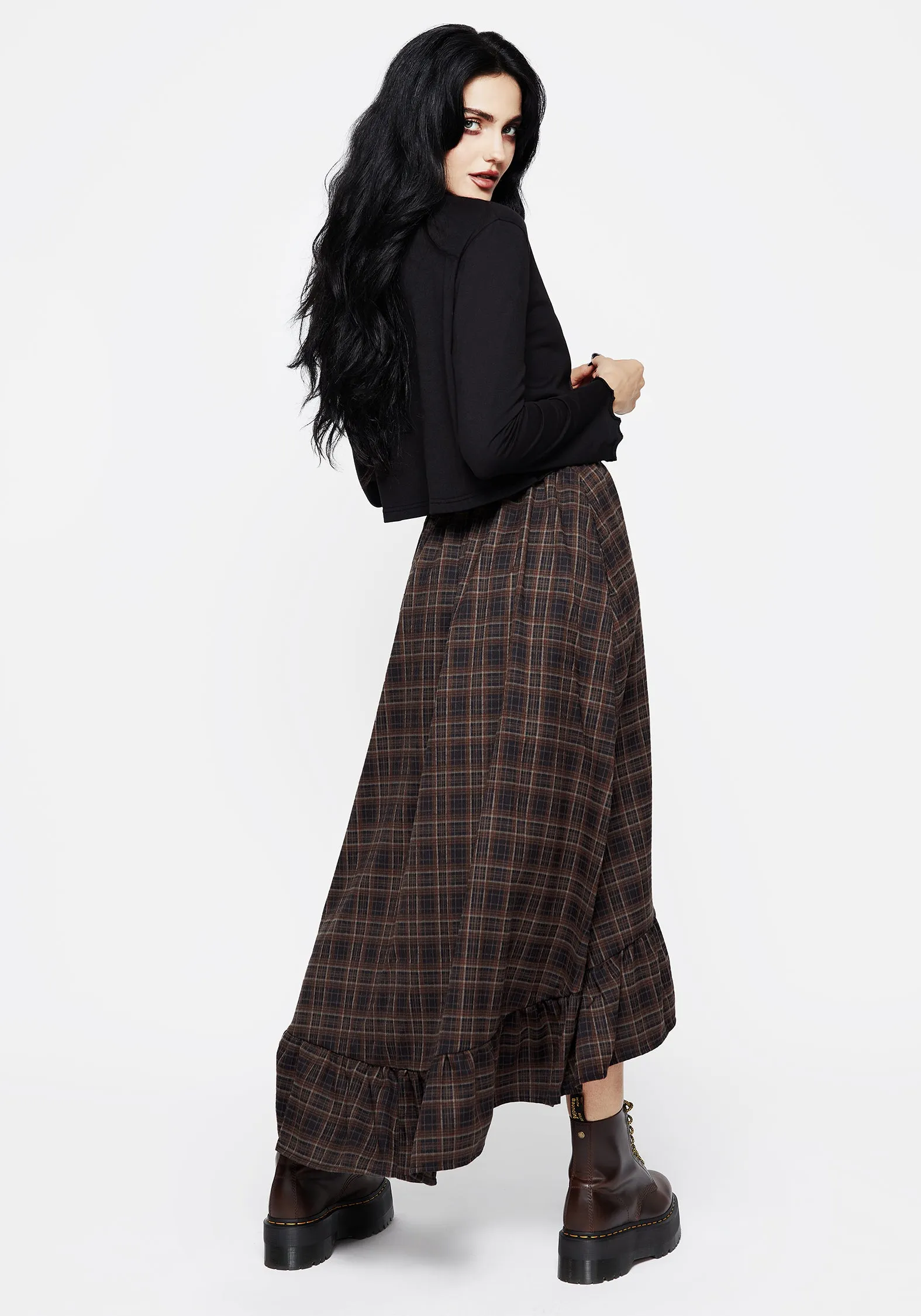 Breezy Look Cozy Outfit Embla Check Ruffle Maxi Skirt