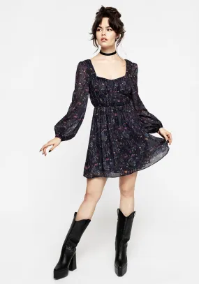 Heliotrope Floral Print Chiffon Mini Dress Clean Chic Romantic Bloom