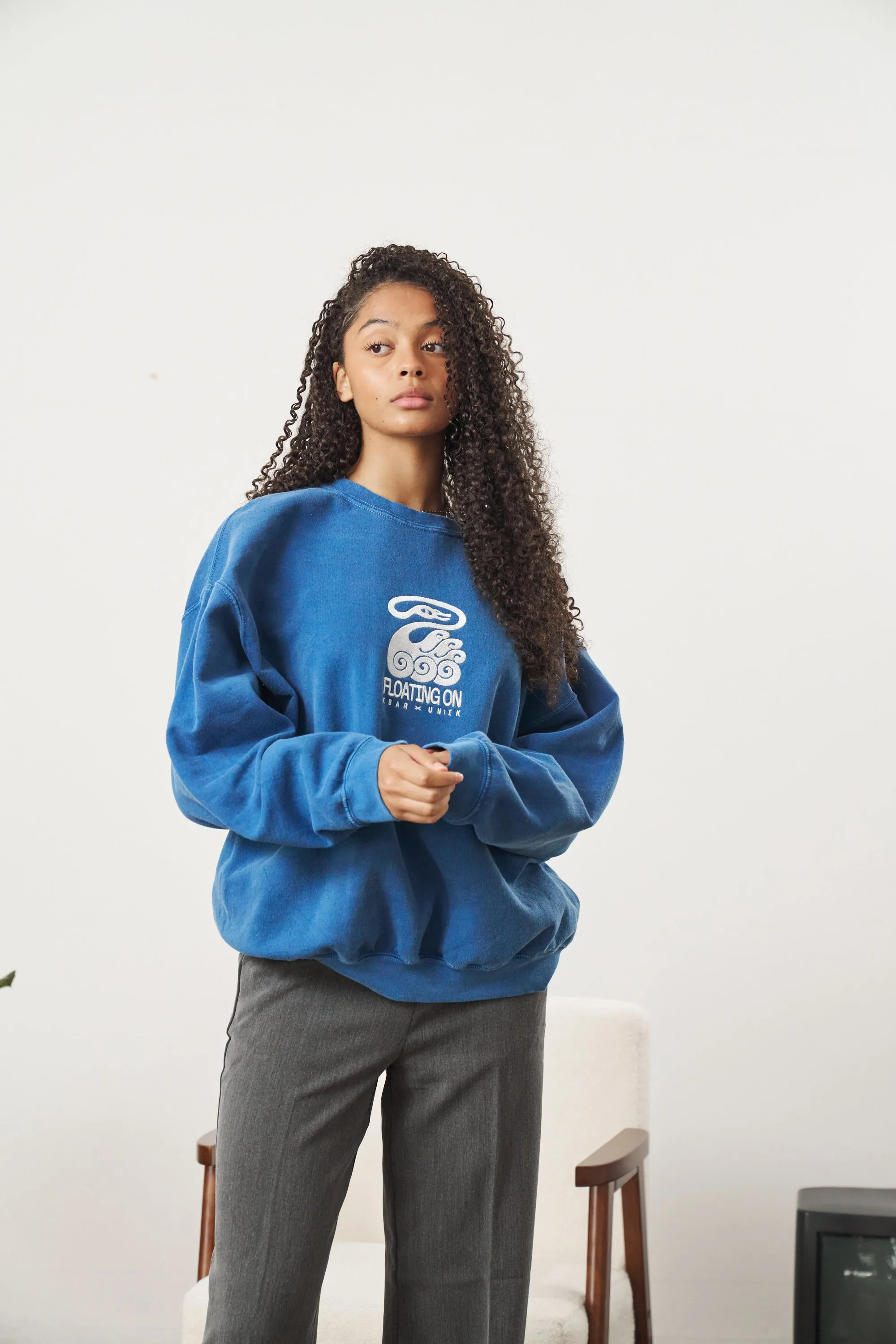 KBAR X UN:IK 'Floating On' Vintage Washed Sweater - Blue Chic Layering Cold-weather knit