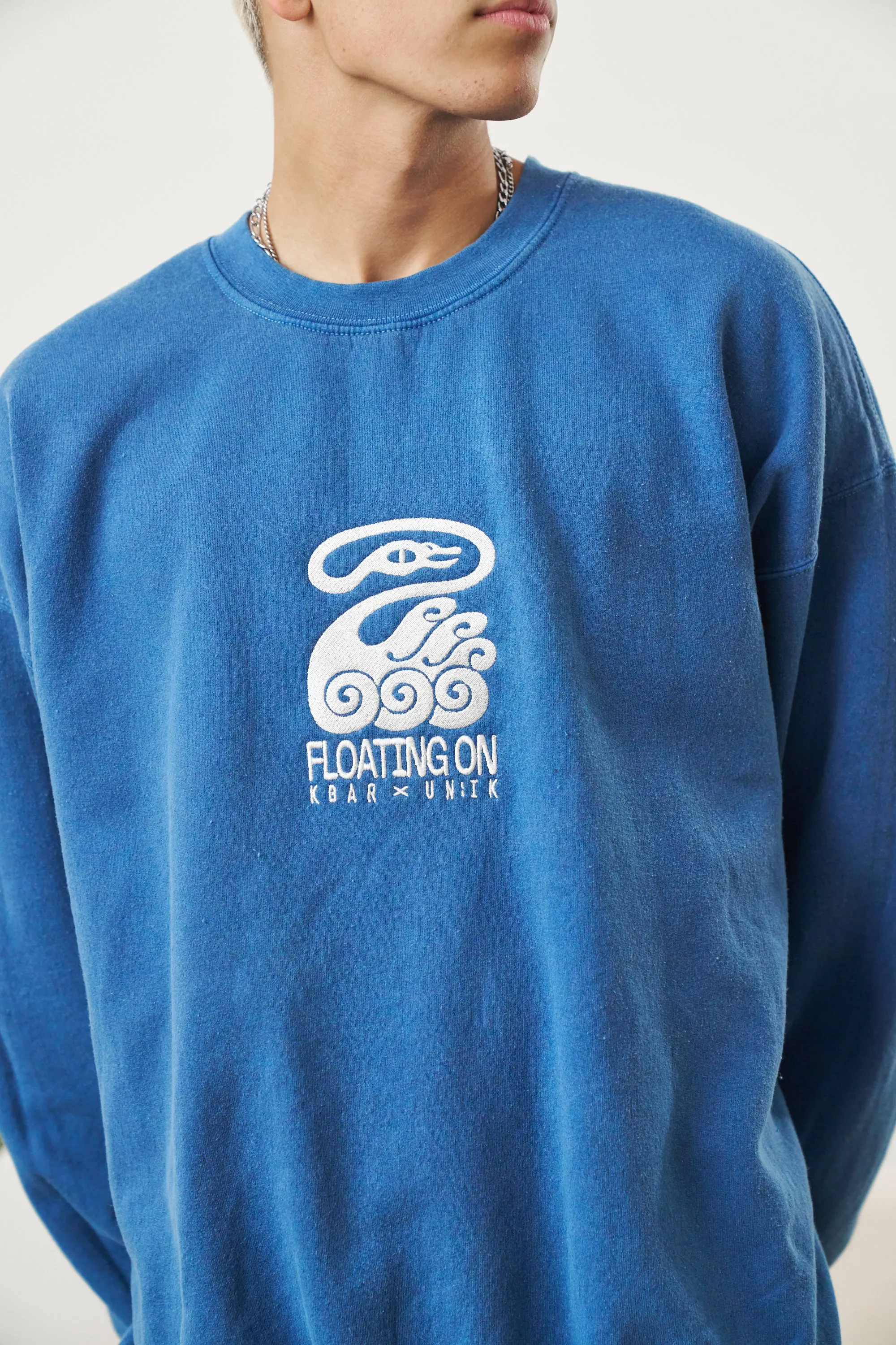 KBAR X UN:IK 'Floating On' Vintage Washed Sweater - Blue Chic Knit Winter Fashion