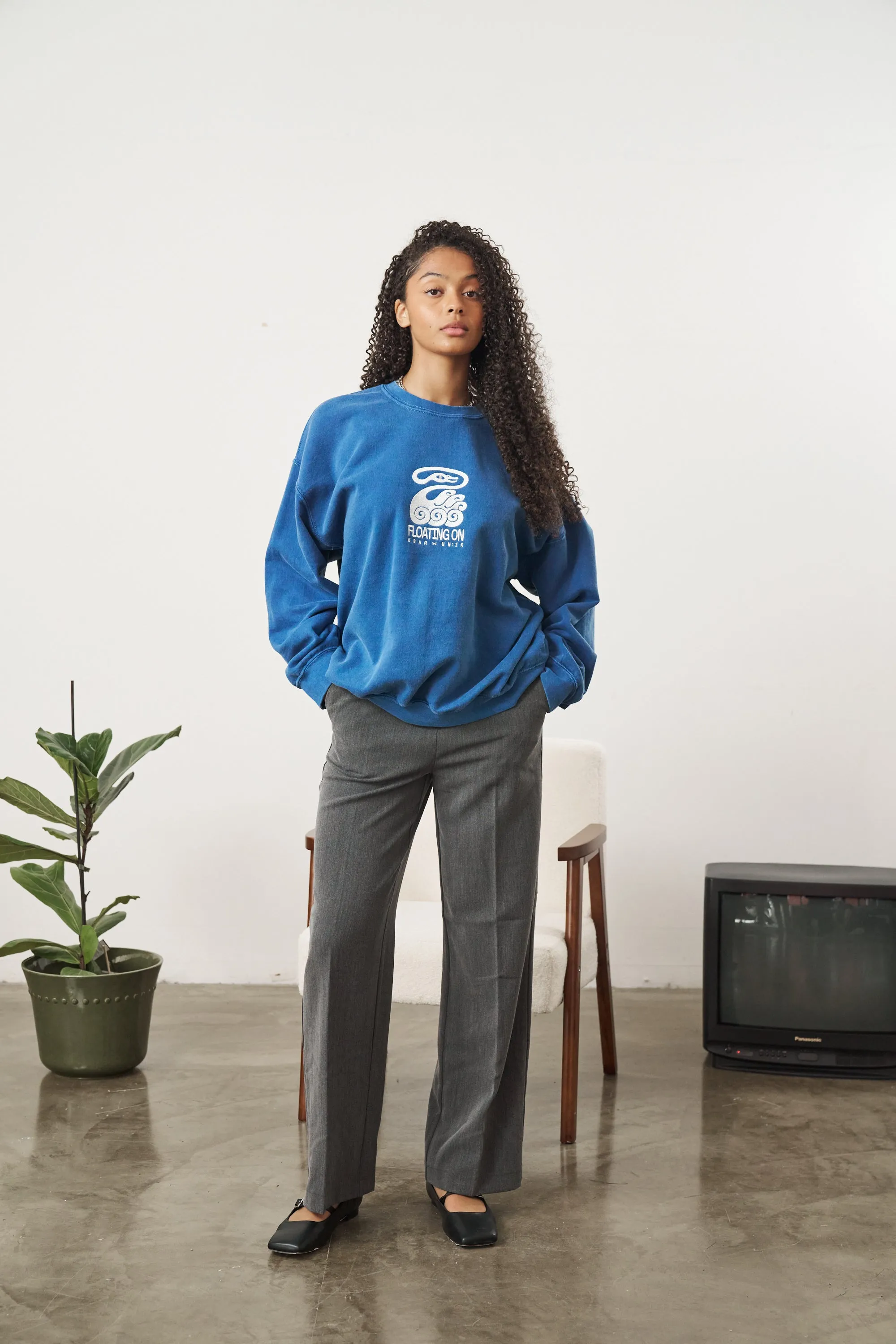 KBAR X UN:IK 'Floating On' Vintage Washed Sweater - Blue Chilly Weather Timeless Design