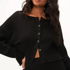 Merino Wool Claudia Ash Rib Cardigan In Black