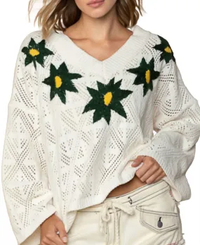 Layering Options Stretch Fabric Nora Knit Sweater In White