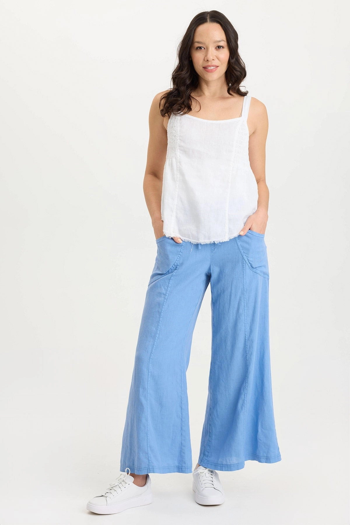 Pia Paper-Bag Waist Linen Wide Leg Pant Slim Comfort
